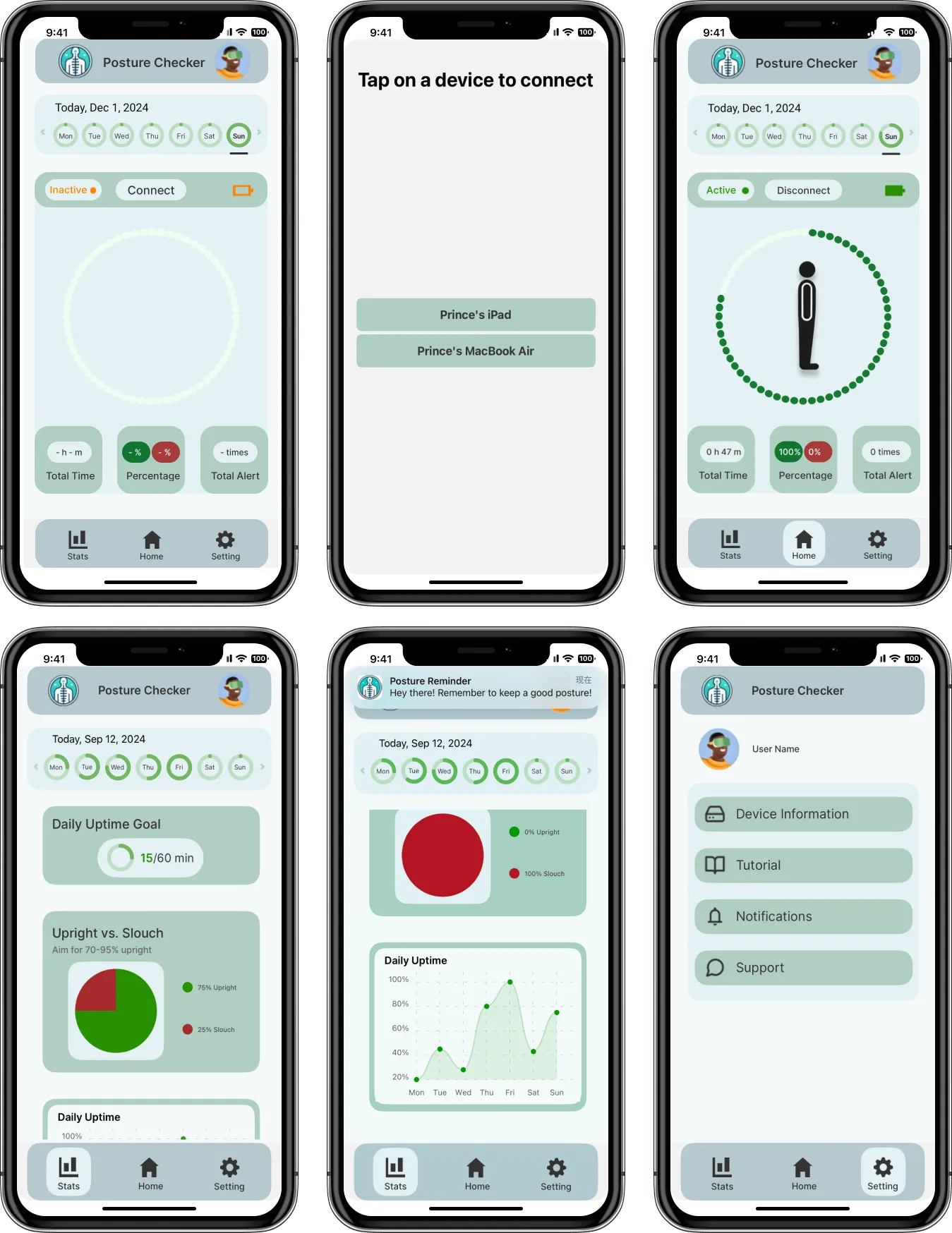 Posture Checker final app screen